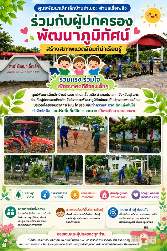 ร่วมแรง ร่วมใจ พัฒนาศูนย์เด็กเล็ก สร้างสภาพแวดล้อมแห่งการเรียนรู้อย่างยั่งยืน